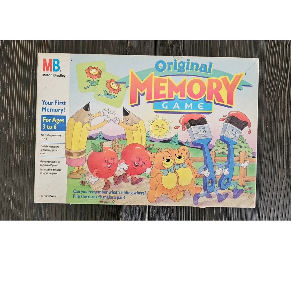 Vintage Original Memory Game Milton Bradley 1990 MB Incomplete Board Game
